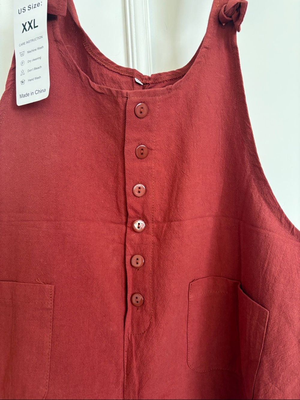 Rust colored Button-Front Linen Romper - Picture 5 of 7